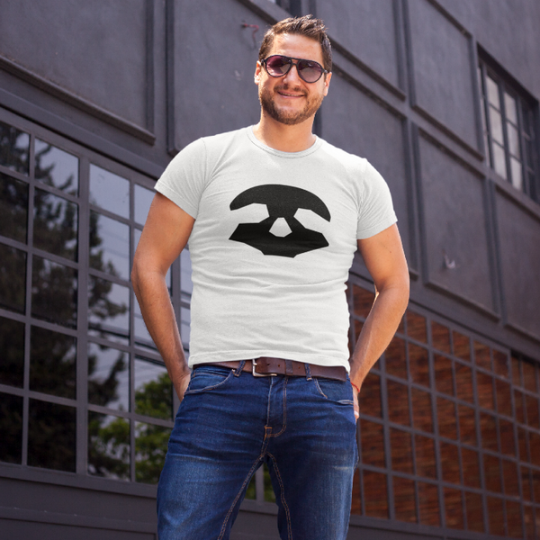 Man wearing a Pirate Chain Official Logo T-shirt