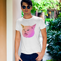 Man wearing a Pussy Financial Official Logo T-shirt